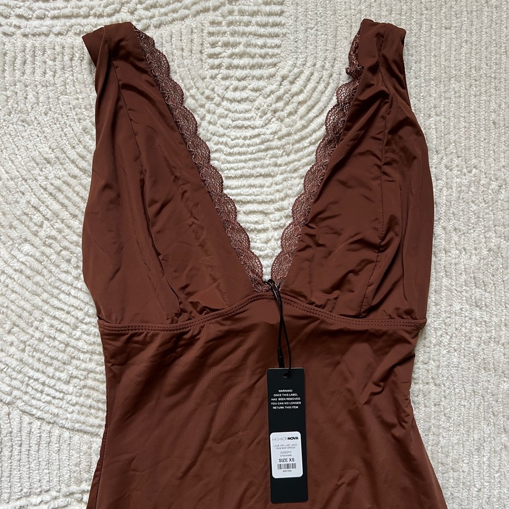 Fashion Nova Brown Lace Trim Chemise